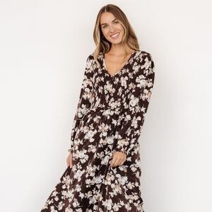 Baltic Born Matilda Smocked Midi Dress | Brown Floral Size LL